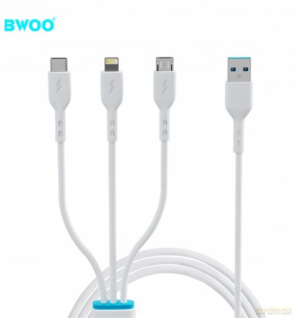 BWOO kabel 3w1 X173 USB - Lightning + USB-C + microUSB 1,0m 3A biały
