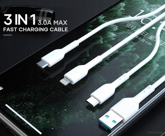 BWOO kabel 3w1 X173 USB - Lightning + USB-C + microUSB 1,0m 3A biały