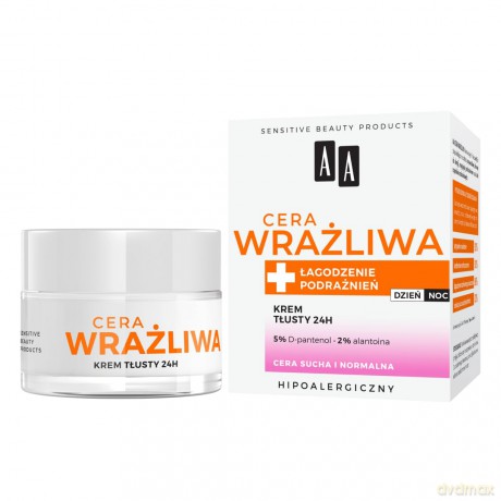 AA Cera Wrażliwa Kojenie Podrażnień Krem tłusty 24H do cery suchej i normalnej 50 ml