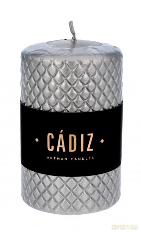 ARTMAN Boże Narodzenie Świeca ozdobna Cadiz - walec mały (średnica 7.3cm) srebrny