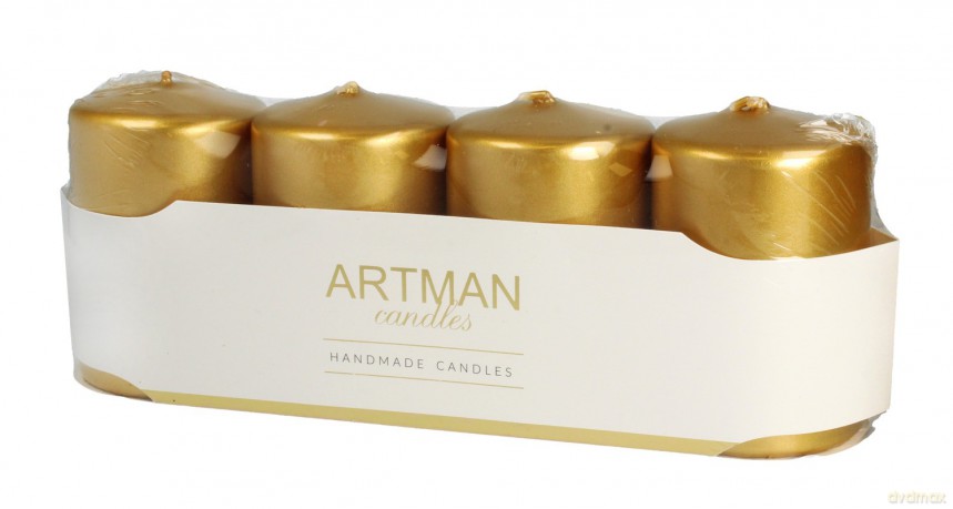 ARTMAN Świeca ozdobna 4-pack Metalic złota - walec mały