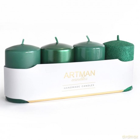 ARTMAN Świeca ozdobna 4-pack Mix zielona - walec mały