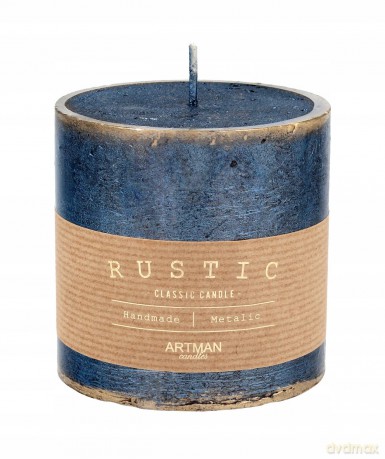 ARTMAN Świeca ozdobna Rustic Patynowany - walec mały (średnica 9cm) niebieski