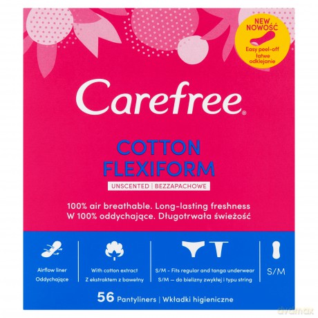 Carefree Cotton Flexiform Wkładki higieniczne Unscented-bezzapachowe-56szt