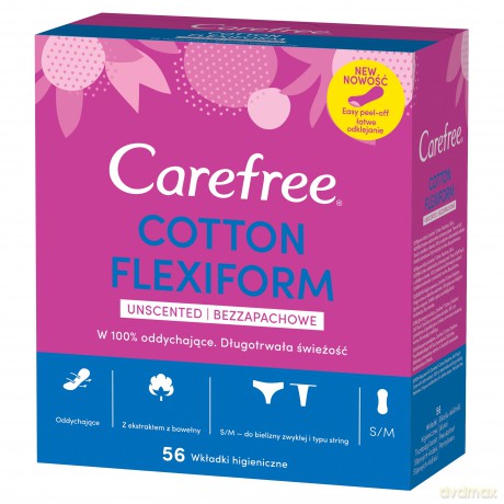 Carefree Cotton Flexiform Wkładki higieniczne Unscented-bezzapachowe-56szt