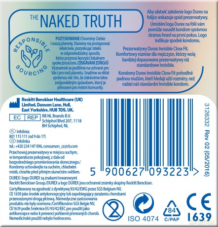 Durex Prezerwatywy Invisible Dopasowanie 3szt.