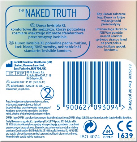 Durex Prezerwatywy Invisible XL Powiększone 3 szt.