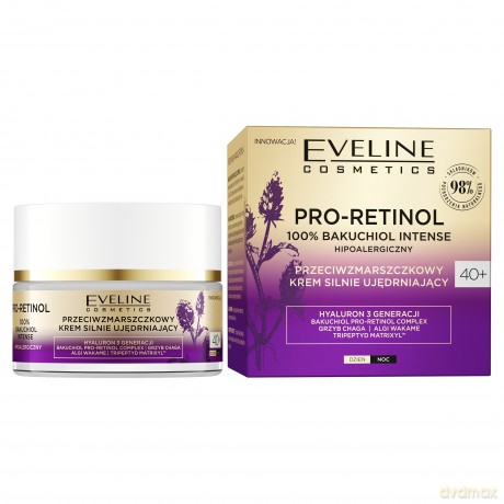 Eveline Pro-Retinol 100% Bakuchiol Intense 40+ Przeciwzmarszczkowy Krem silnie ujędrniający na dzień i noc 50 ml