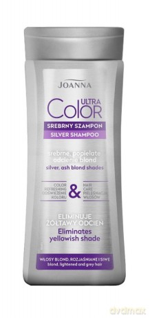 Joanna Ultra Color Srebrny Szampon do włosów eliminujący żółtawy odcień - srebrne i popielate odcienie blond 200 ml