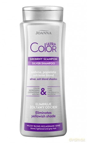 Joanna Ultra Color Srebrny Szampon do włosów eliminujący żółtawy odcień - srebrne i popielate odcienie blond 400 ml