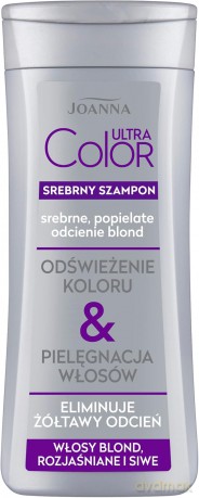 Joanna Ultra Color Srebrny Szampon do włosów eliminujący żółtawy odcień - srebrne i popielate odcienie blond 400 ml