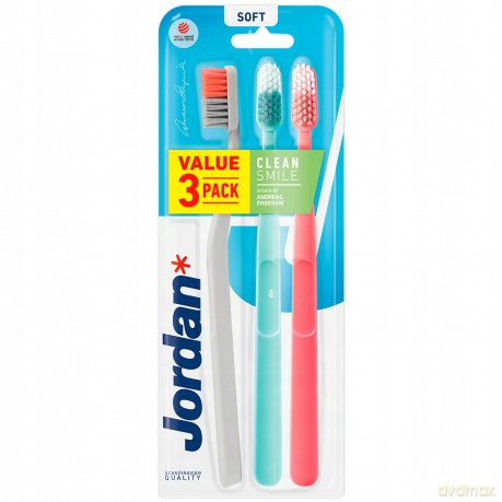 Jordan Szczoteczka do zębów Clean Smile - soft-3szt - mix kolorów