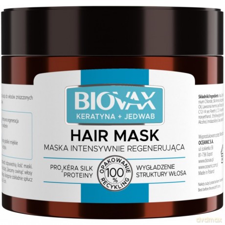 L`BIOTICA Biovax Hair Mask Maska do włosów intensywnie regenerująca - Keratyna + Jedwab 250 ml