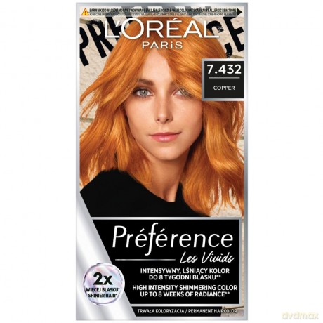 Loreal Preference Vivid Colors Farba do włosów nr 7.432 Copper (Santa Monica) 1op.