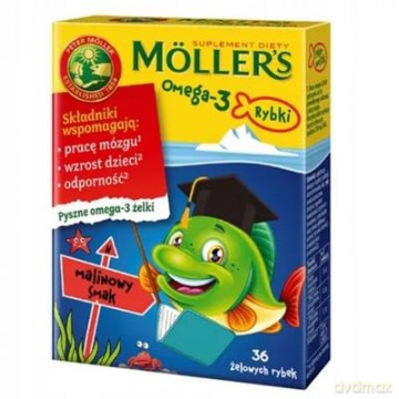 MOLLER`S Omega-3 Rybki Suplement diety dla dzieci - smak malinowy-36szt