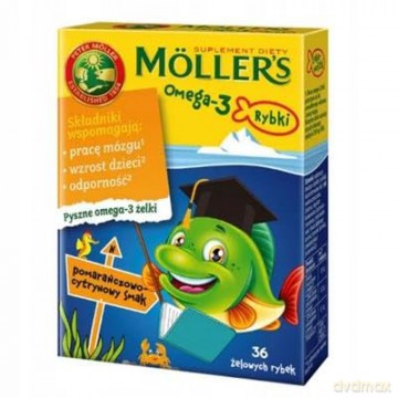 MOLLER`S Omega-3 Rybki Suplement diety dla dzieci - smak pomarańczowo-cytrynowy-36szt