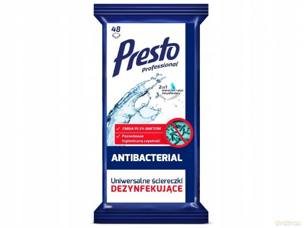 Presto Ściereczki czyszczące+płyn 2w1 Antibacterial-48szt