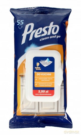 Presto Ściereczki czyszczące+płyn 2w1 do kuchni - zamknięcie pop up-55szt