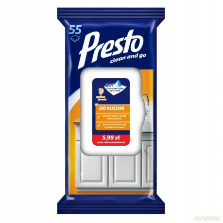 Presto Ściereczki czyszczące+płyn 2w1 do kuchni - zamknięcie pop up-55szt
