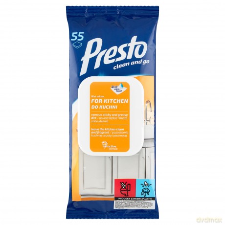 Presto Ściereczki czyszczące+płyn 2w1 do kuchni - zamknięcie pop up-55szt