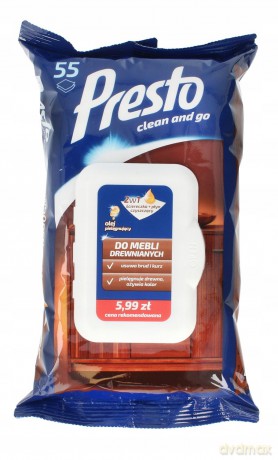 Presto Ściereczki czyszczące+płyn 2w1 do mebli drewnianych- zamknięcie pop up-55szt