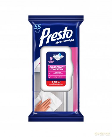 Presto Ściereczki czyszczące+płyn 2w1 do różnych powierzchni - zamknięcie pop up-55szt