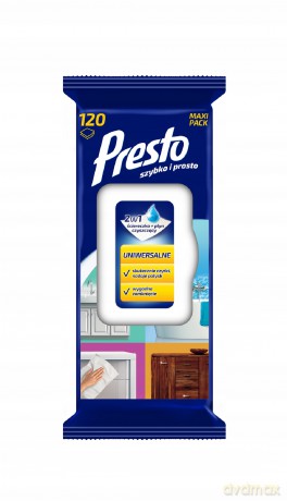 Presto Ściereczki czyszczące+płyn 2w1 uniwersalne-120szt