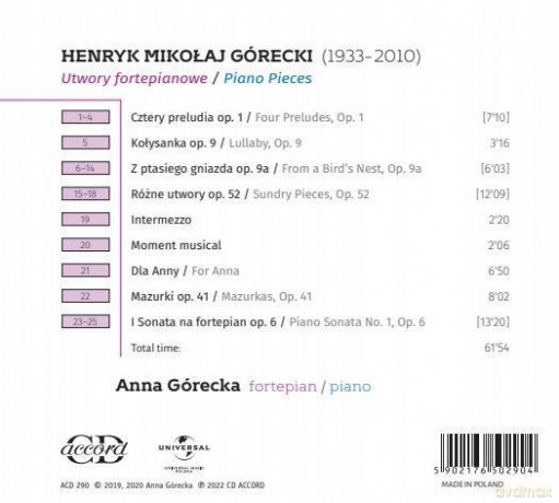 Anna Górecka: Anna Górecka Plays Henryk Mikołaj Górecki [CD]
