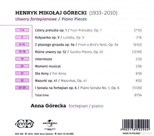 Anna Górecka: Anna Górecka Plays Henryk Mikołaj Górecki [CD]