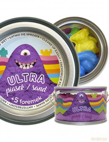 Piasek UltraPiasek puszka 200g 5 foremek fioletowy foremki Zwierzaki