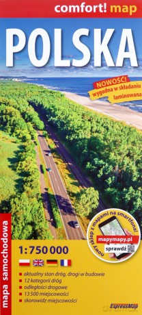 Polska laminowana mapa samochodowa 1:750 000