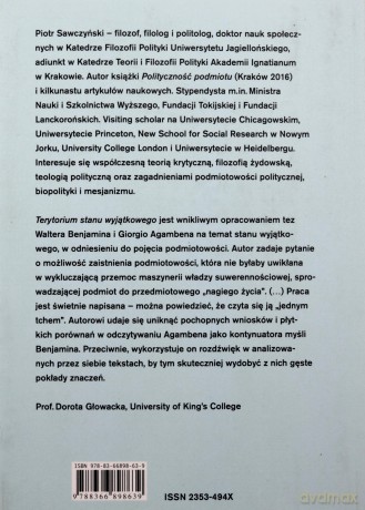 Terytorium stanu wyjątkowego Podmiotowość a mesjanizm w filozofii Waltera Benjamina i Giorgio Agamb - Piotr Sawczyński [KSIĄŻKA]