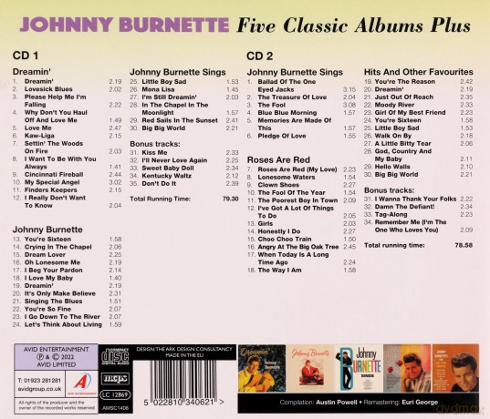 Johnny Burnette: Five Classic Albums Plus (Dreamin / Johnny Burnette / Johnny Burnette Sings / Roses Are Red / Hits And Other Favourites) [2xCD]