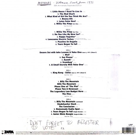 Frank Zappa: Live At Fillmore East. June 1971 (50th Anniversary) [3xWinyl]