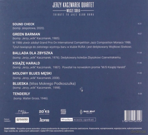 Jerzy Kaczmarek Quartet: Wilcze Sidła - Tribute To Jazz Club Rura [CD]