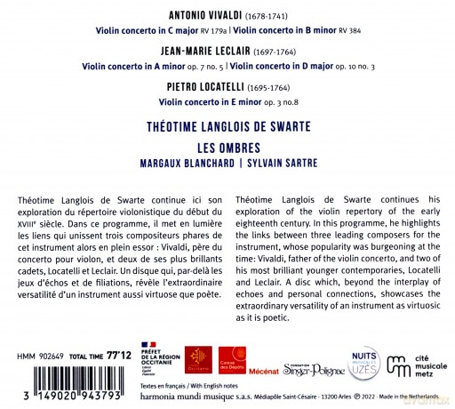 Vivaldi Leclair Locatelli: Violin Concertos Theotime Langlois De Swarte Les Ombres (digipack) [CD]