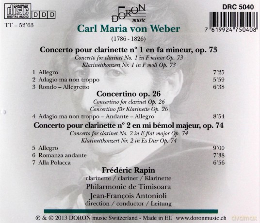 Rapin: Weber - Clarinet Concerto [CD]