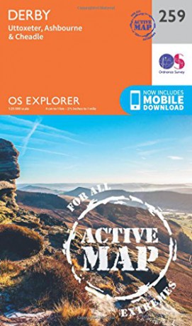 Derby Map | Weatherproof | Uttoxeter, Ashbourne and Cheadle | Ordnance Survey | OS Explorer Active Map 259 | England | Walks | Hiking | Maps | Adventure [KSIĄŻKA]
