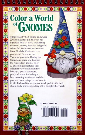Jim Shore Enchanting Gnomes Coloring Book: An Inspirational Collection of Whimsical Characters (Design Originals) Spiral Adult Coloring Book with 32 Folk-Art Inspired Designs on Thick Perforated Paper - Jim Shore [KSIĄŻKA]