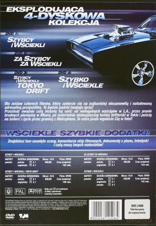 Szybcy i wściekli / Za szybcy za wściekli / Szybcy i wściekli: Tokio Drift / Szybko i wściekle Quadrilogy BOX (steelbook) [4DVD]