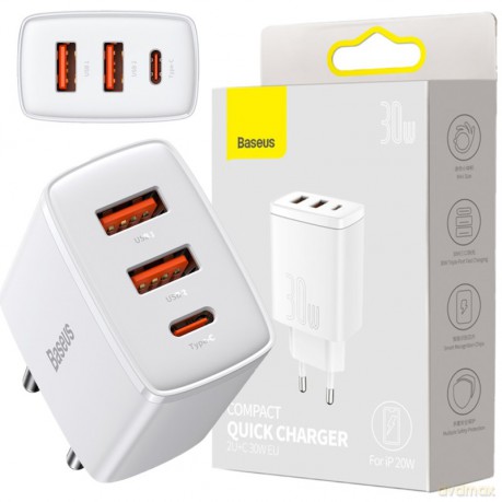 BASEUS Ładowarka Sieciowa 3xUSB PD QC 3.0 30W