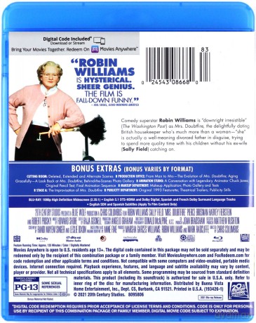 Mrs. Doubtfire (Pani Doubtfire) [Blu-Ray]