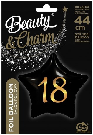 Balon foliowy czarna gwiazda 18-tka 44cm