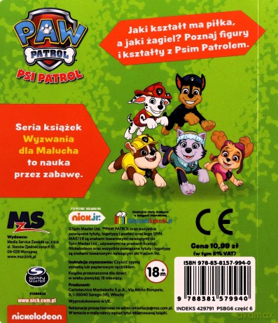 Pieski poznają figury. Wyzwania dla malucha. Psi Patrol [KSIĄŻKA]