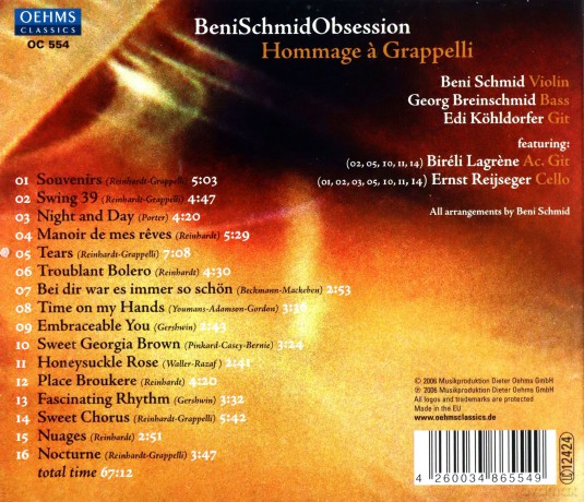 BeniSchmidObsession: Hommage A Grappelli [CD]