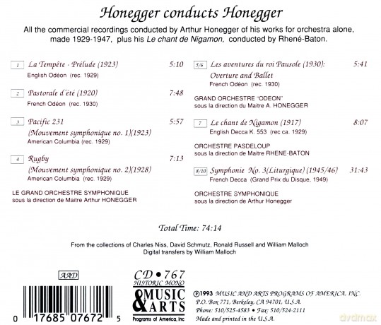 Arthur Honegger: Honegger conducts Honegger [CD]