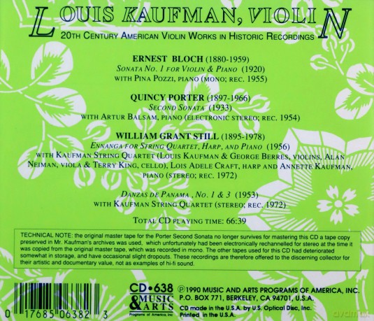 Bloch: Kaufman, Louis - violin [CD]