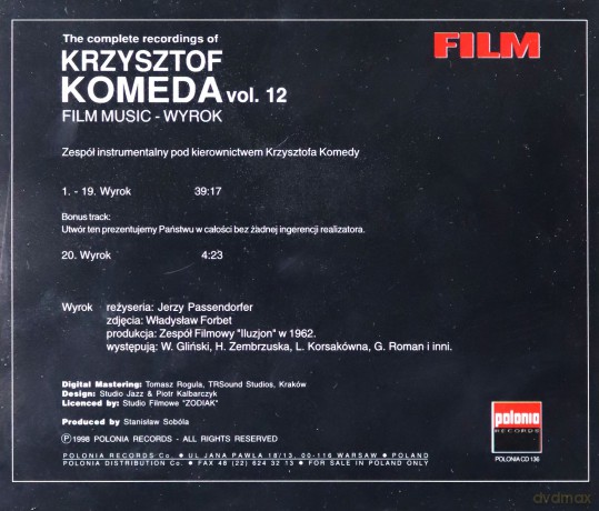 Krzysztof Komeda: The Complete Recordings Of Krzysztof Komeda Vol. 12 - Film Music: Wyrok [CD]