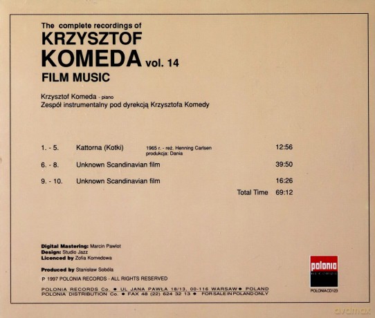 Krzysztof Komeda: The Complete Recordings Of Krzysztof Komeda Vol. 14 - Film Music: Kattorna, Klatki, Wiklinowy Kosz [CD]
