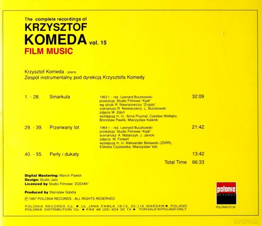 Krzysztof Komeda: The Complete Recordings Of Krzysztof Komeda Vol. 15 - Film Music: Smarkula, Przerwany Lot, Perły I Dukaty [CD]